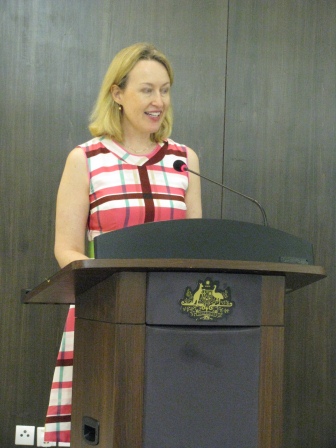 Australian Deputy High Commissioner to Malaysia, Mrs Jane Duke, welcomes the Australian Boys Choir.